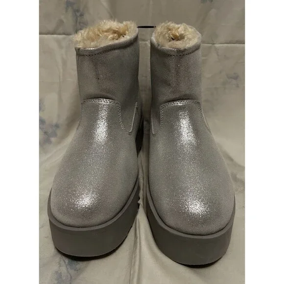 time and tru women's genuine suede platform cozy boots size 9 NWT Silver Sparkle - Picture 3 of 7